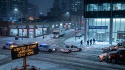 Heavy snow is expected to begin tonight as authorities urge drivers to stay home, even while businesses push to keep normal operations running