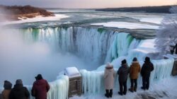At minus 55 degrees, Niagara Falls have nearly frozen solid, creating a rare and extreme winter spectacle