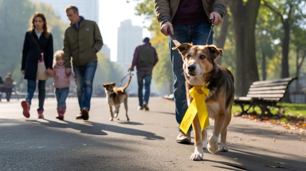 yellow ribbon on a dog’s lead